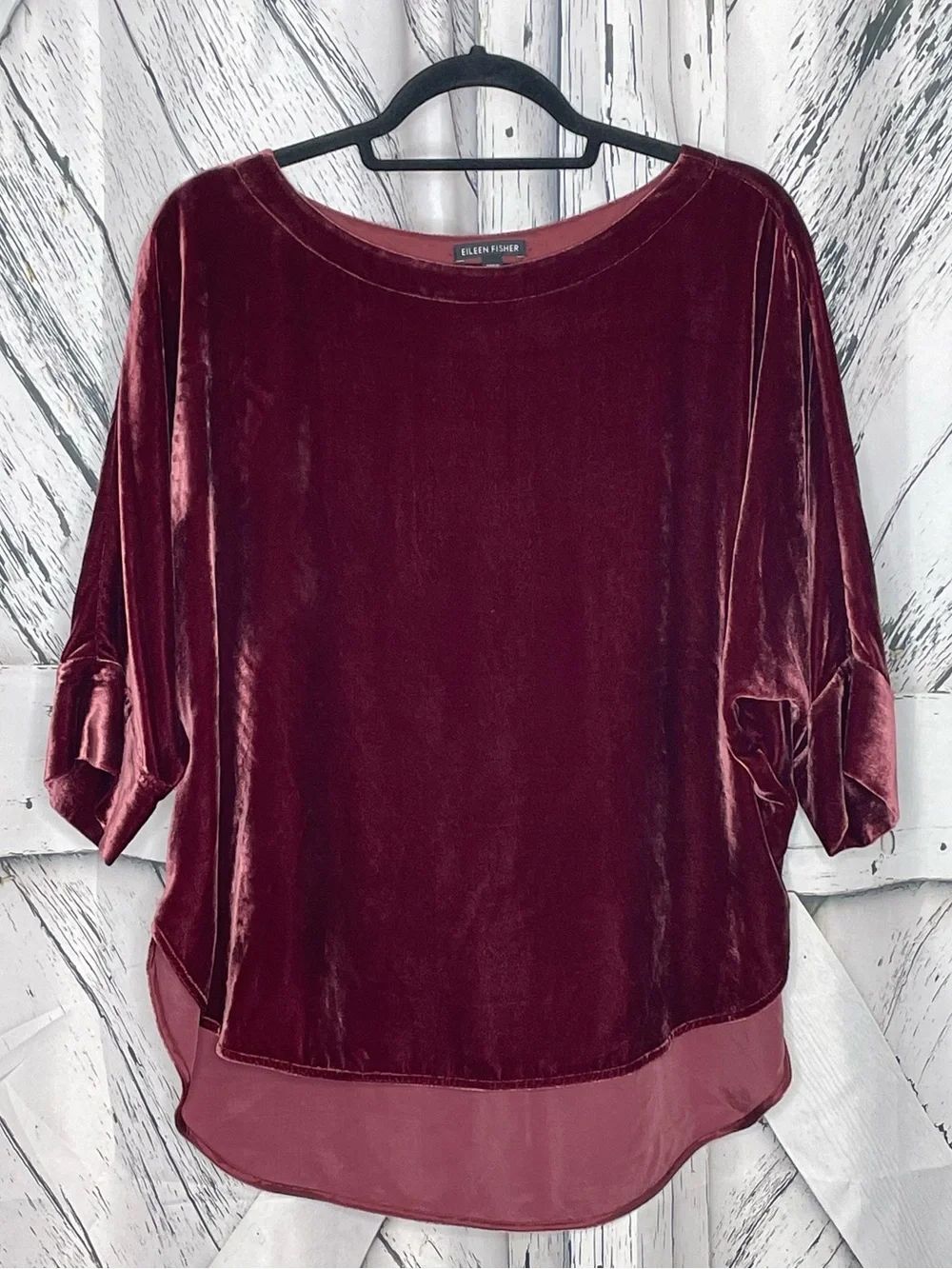 Eileen Fisher Velvet Top High/Low Burgundy Relaxed Fit Size XXS
